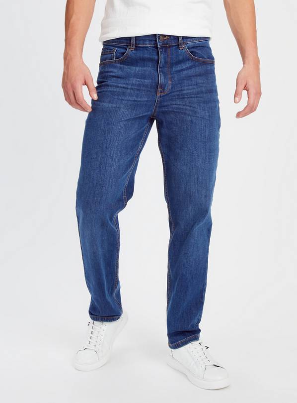 Mid Blue Wash Straight Leg Denim Jeans 36L